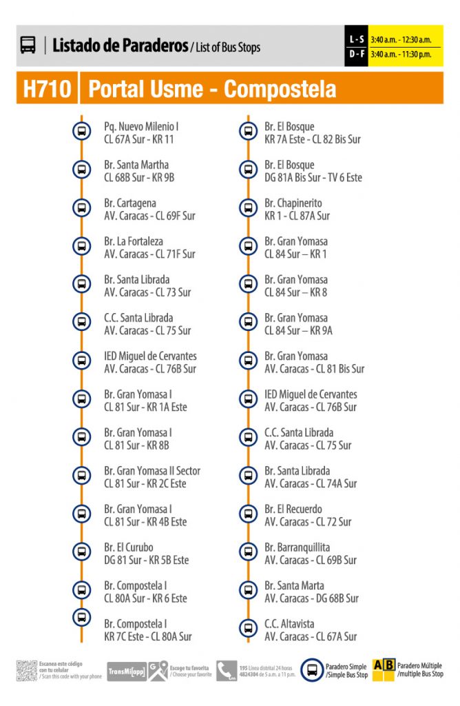 estaciones ruta sitp h710